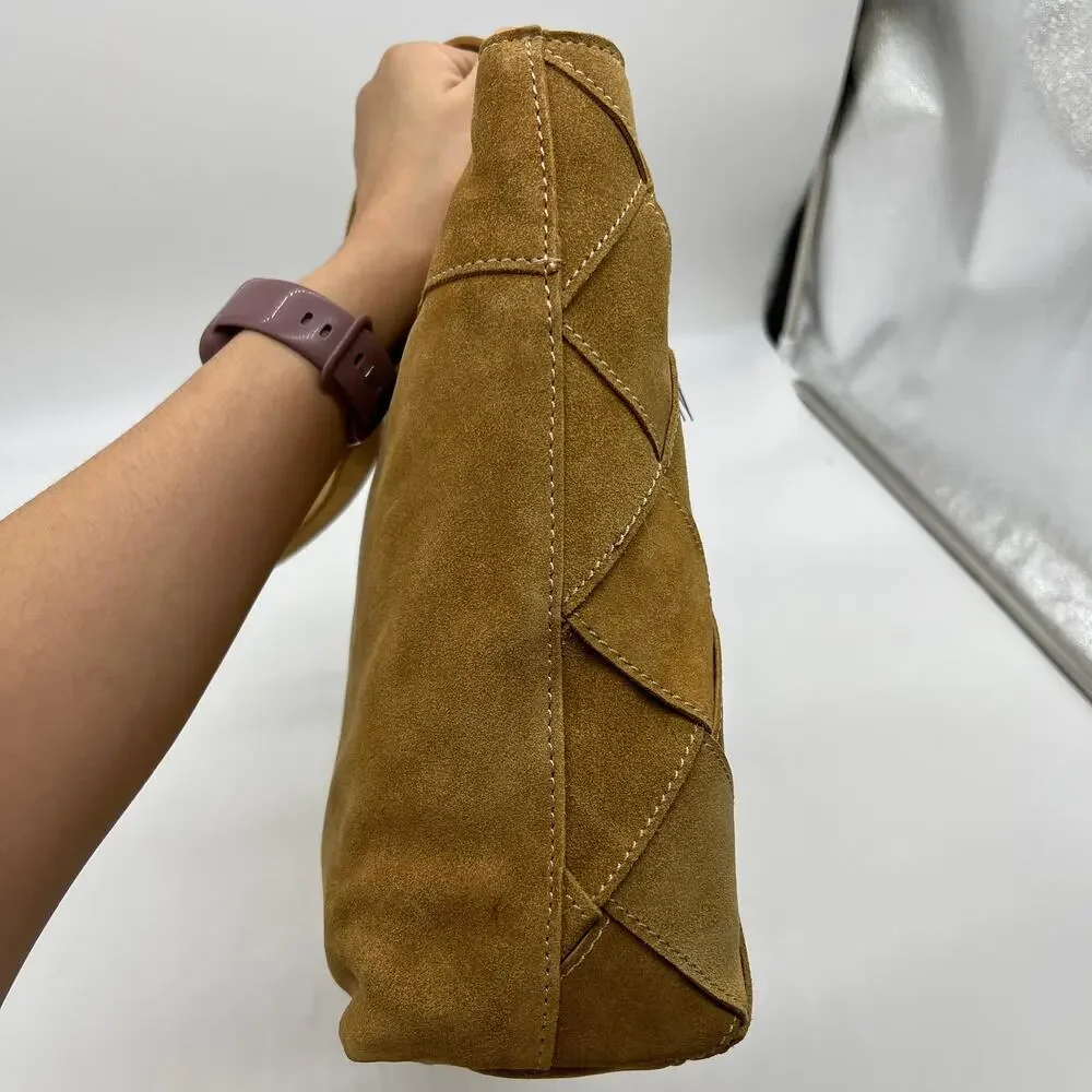 American Leather Co. Women Handbags Mercer Suede Woven Tote Brown Cafe Latte